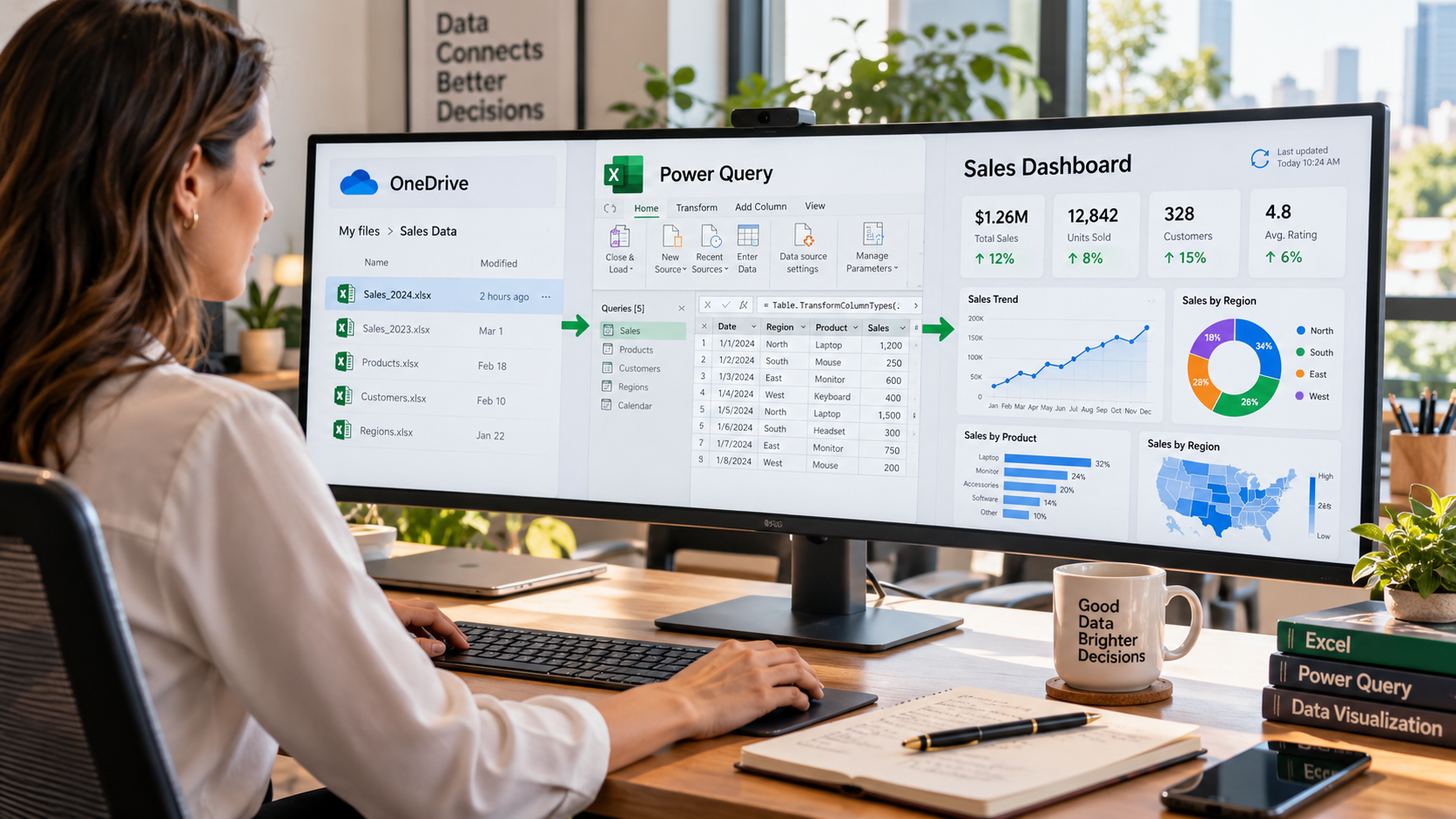 Archivo de OneDrive conectado con Power Query para transformar y actualizar datos utilizados en un dashboard de Excel.